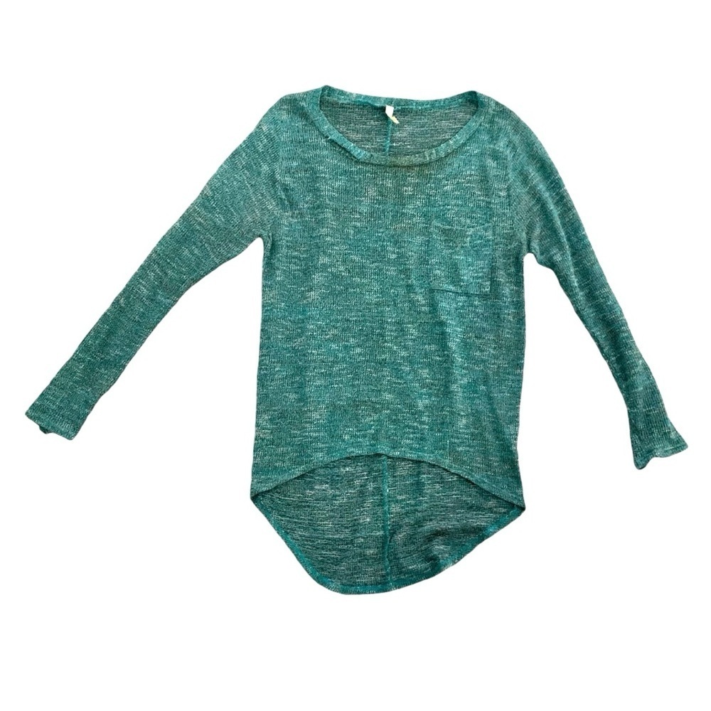 Ginger G green medium high low metallic silver scoop neck sweater​​​